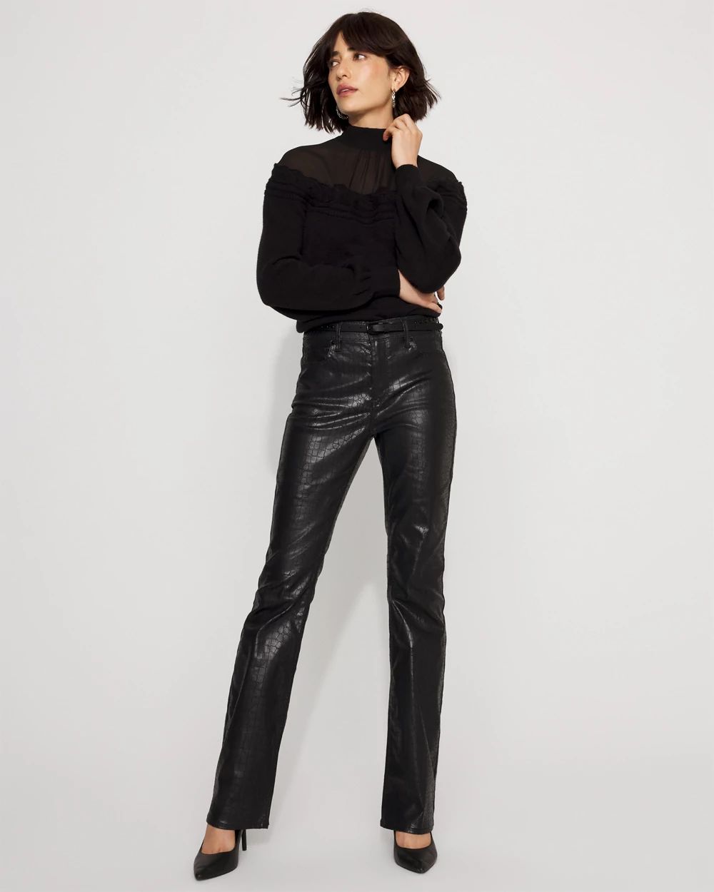 Crocodile Coated Denim High Rise Bootcut Jean | White House Black